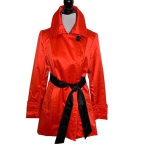 ABS Silver Label Red Trench Coat Sz S Black Belt Retroglam Rain Style 90s RARE